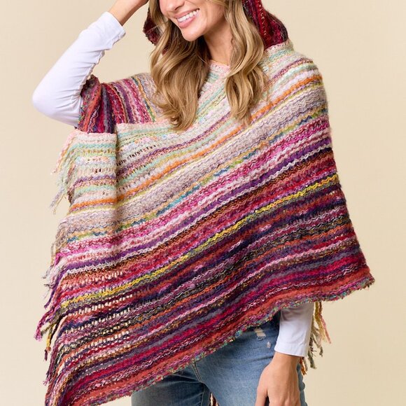 ON BLUE Pink & Ruby Hooded Poncho - Picture 9 of 13